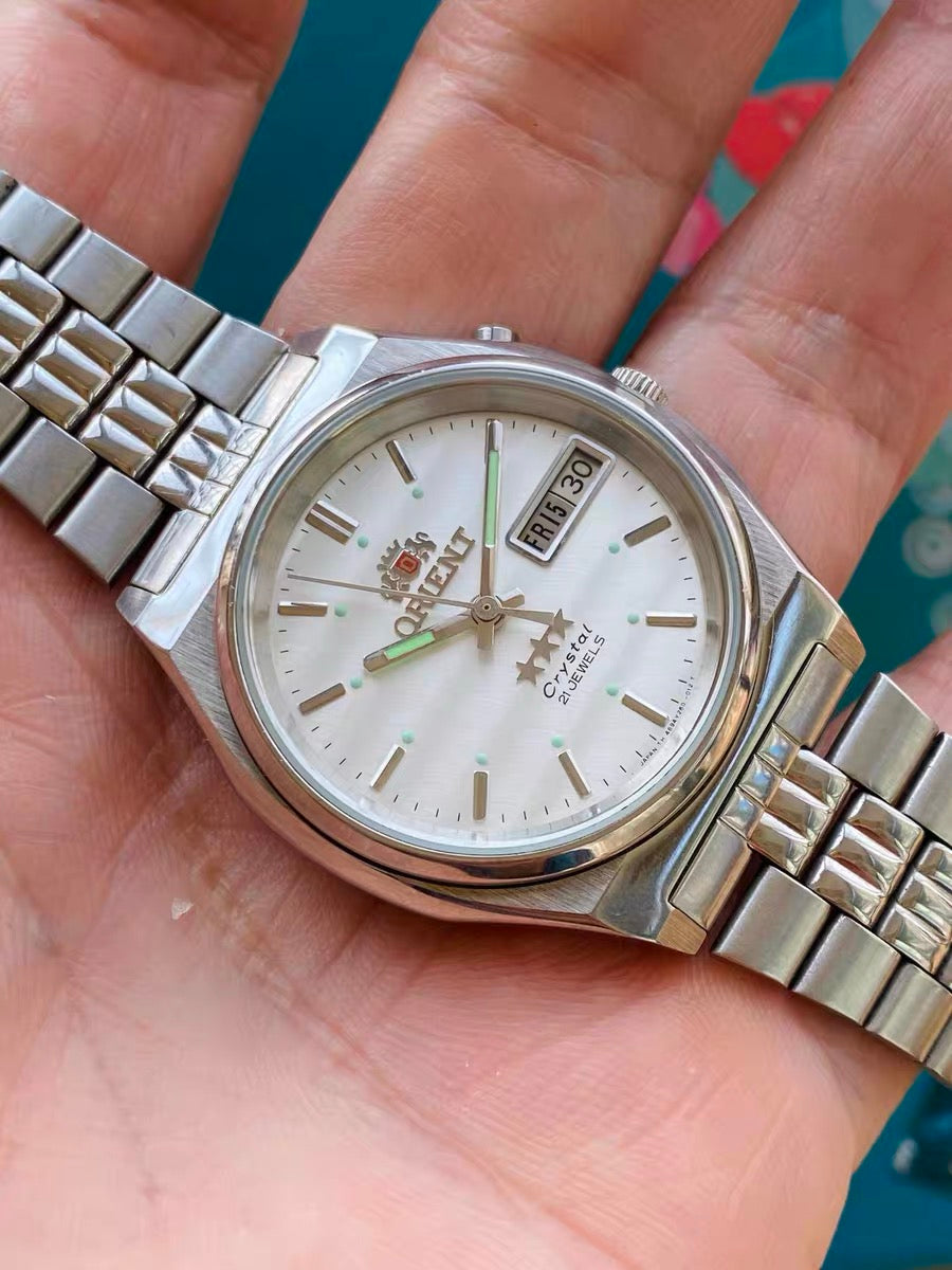 Orient Crystal Automatic Vintage Men's Watch Cal. 46943 Day Date 21 Jewels 35.4mm 1990s 464-0170