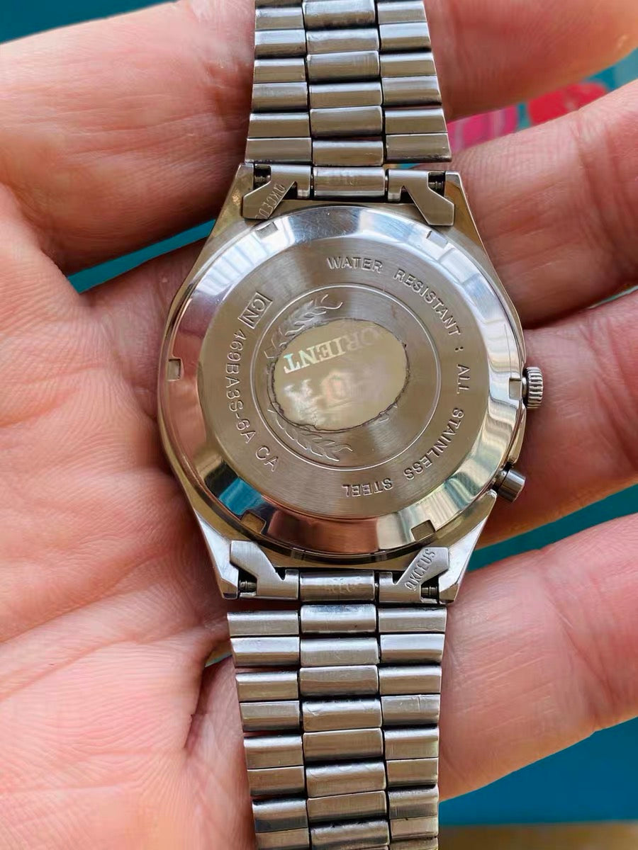 Orient Crystal Automatic Vintage Men's Watch Cal. 46943 Day Date 21 Jewels 35.4mm 1990s 464-0170