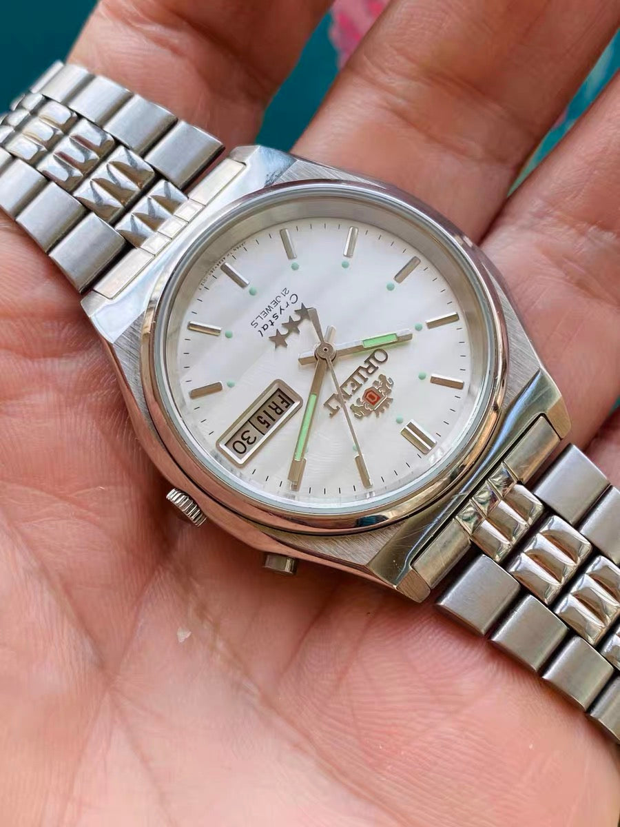 Orient Crystal Automatic Vintage Men's Watch Cal. 46943 Day Date 21 Jewels 35.4mm 1990s 464-0170