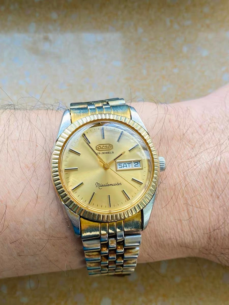 Octo Swiss Missilemaster Automatic Watch Day Date ETA2789 Vintage 1970s 36mm Classic 498-0260