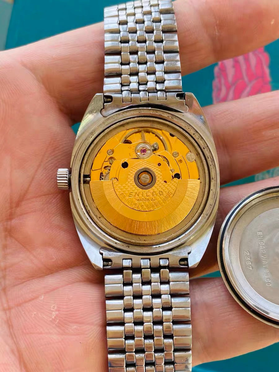 Enicar Swiss Vintage Automatic Watch AR2167 Day Date 25 Jewels 35.5mm 1970s 499-0318