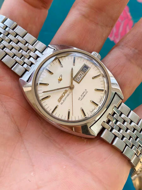 Enicar Swiss Vintage Automatic Watch AR2167 Day Date 25 Jewels 35.5mm 1970s 499-0318