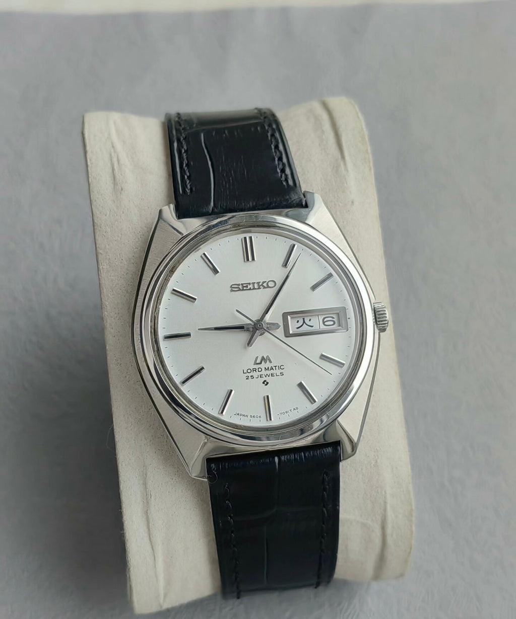 Seiko LM Automatic Men's Watch Day Date 5606A 37.5mm Silver Dial 1968 Vintage Slim 494-0680