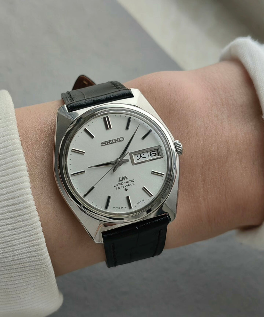 Seiko LM Automatic Men's Watch Day Date 5606A 37.5mm Silver Dial 1968 Vintage Slim 494-0680