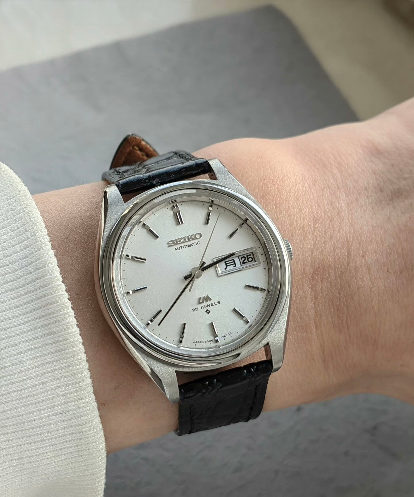 Seiko LM Automatic Men's Watch Day Date 5606A 37.5mm Silver Dial Slim Vintage 490-0700