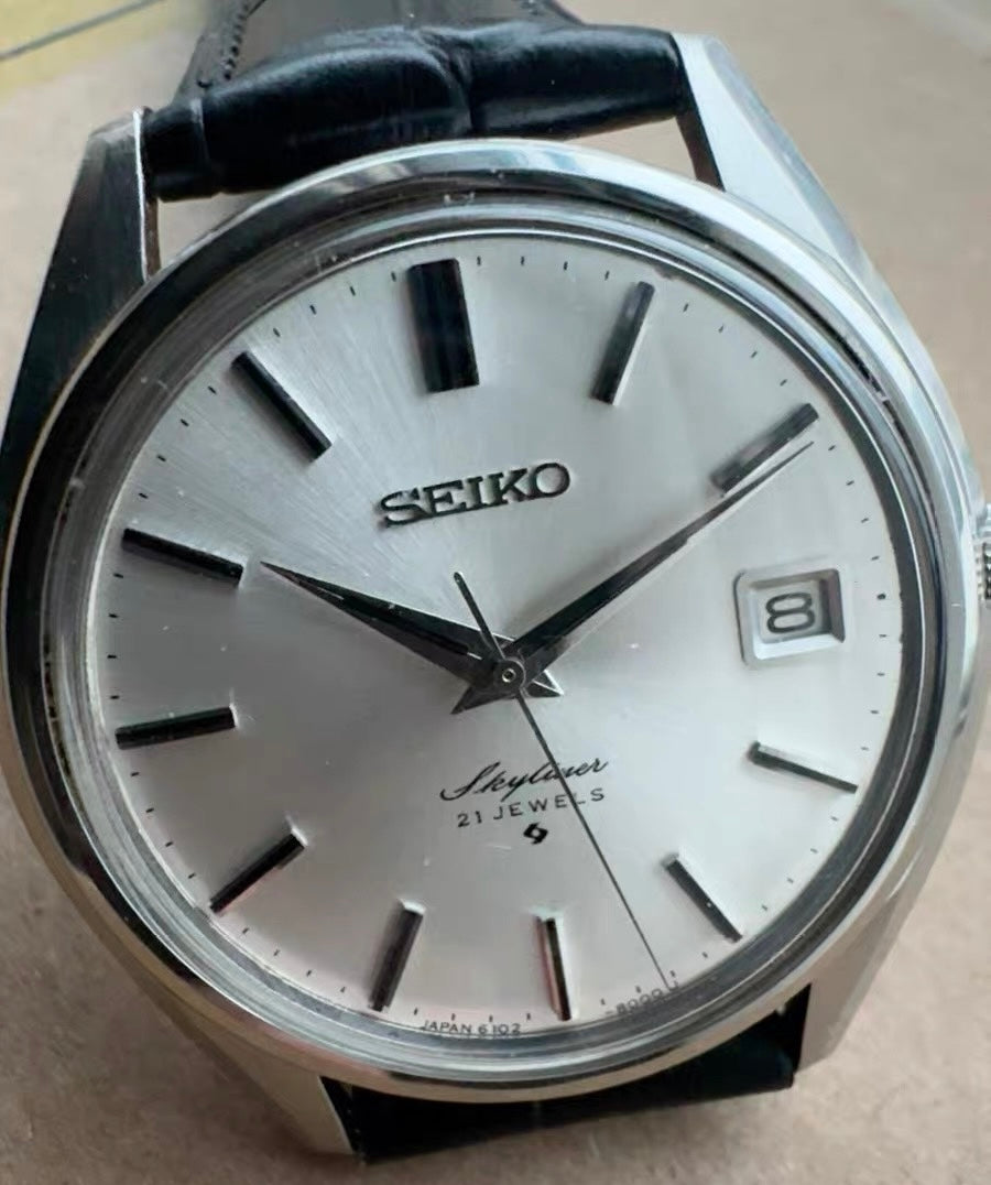 Seiko Skyliner Vintage Manual Wind Watch 21 Jewels 36mm 6102-8000 date 495-0400