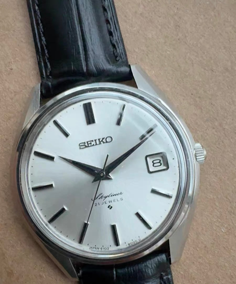 Seiko Skyliner Vintage Manual Wind Watch 21 Jewels 36mm 6102-8000 date 495-0400
