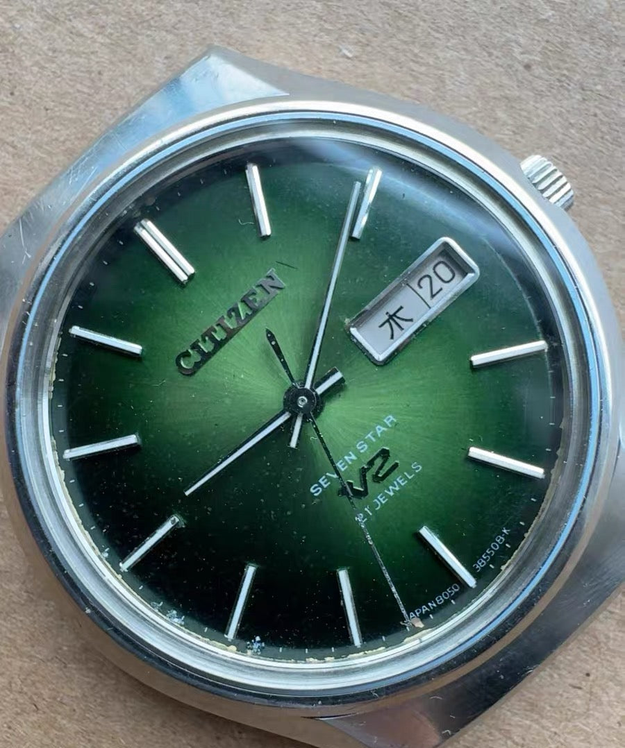 Citizen Seven Star V2 Automatic Vintage Men's Watch 21 Jewels 36mm Green Dial 488-0300