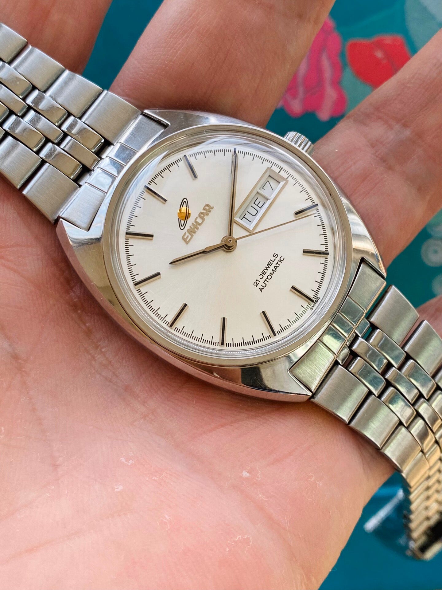 Enicar Swiss Vintage Automatic Watch ETA2846 Day Date 21 Jewels 35mm 1980s 516-0370