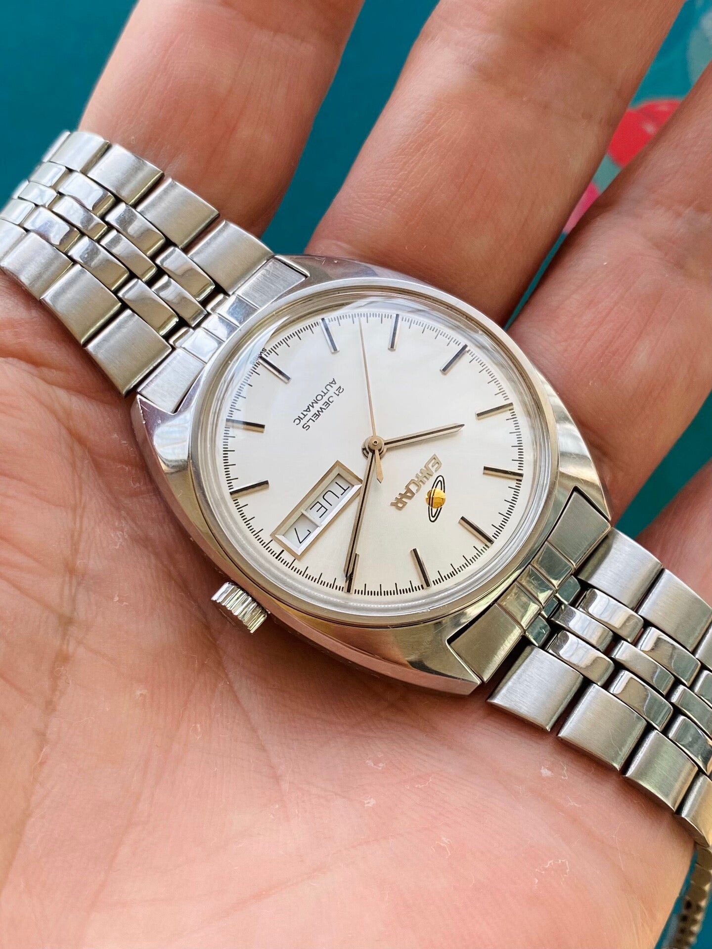 Enicar Swiss Vintage Automatic Watch ETA2846 Day Date 21 Jewels 35mm 1980s 516-0370