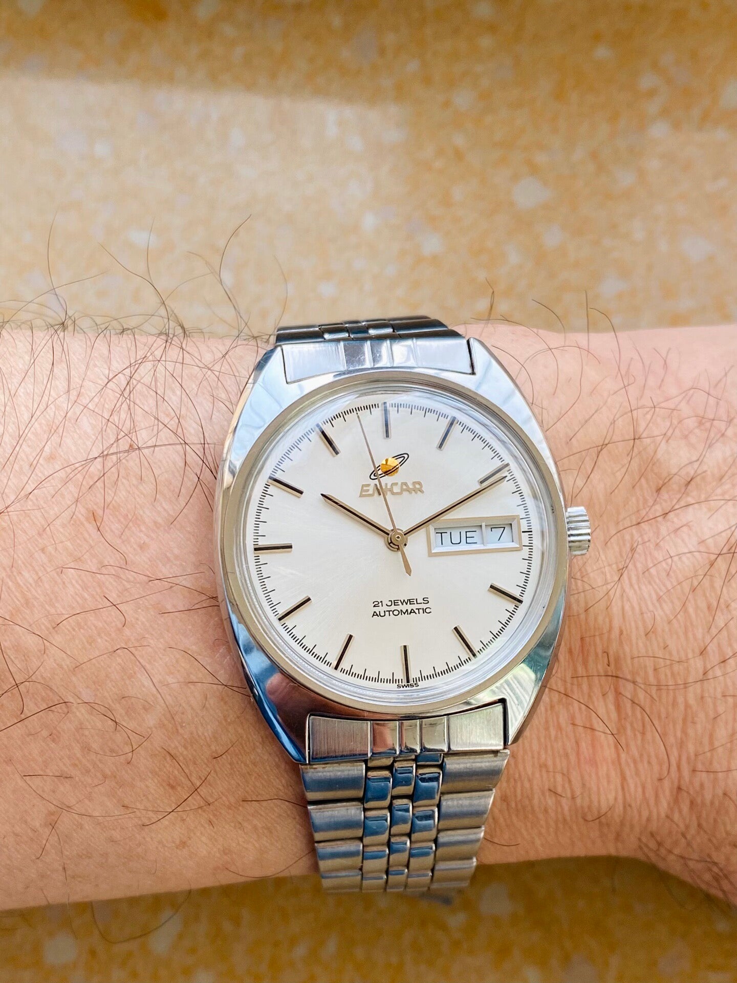 Enicar Swiss Vintage Automatic Watch ETA2846 Day Date 21 Jewels 35mm 1980s 516-0370