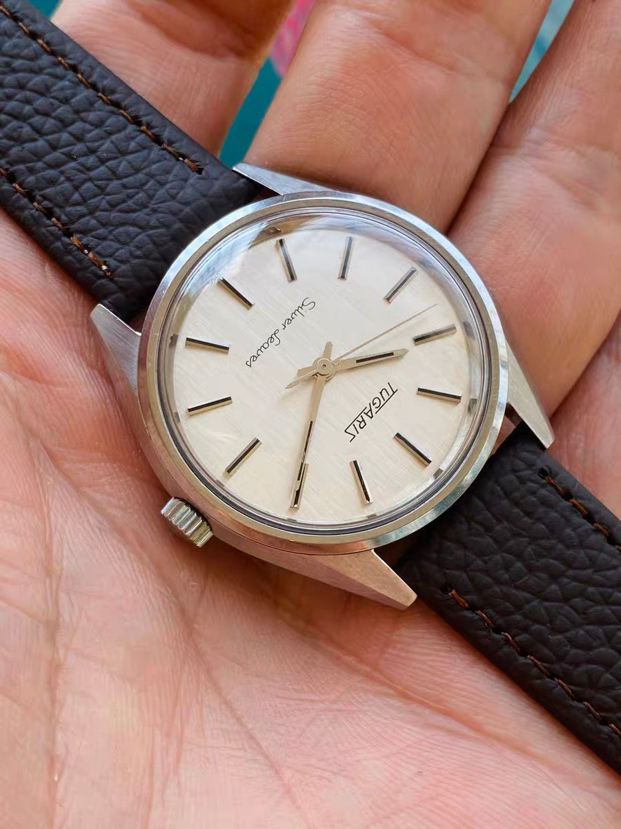 Swiss Rare Tugaris Silver Leaves Manual Wind Vintage Men's Watch Cal. 96 17 Jewels 35.8mm 1970s 553-0188