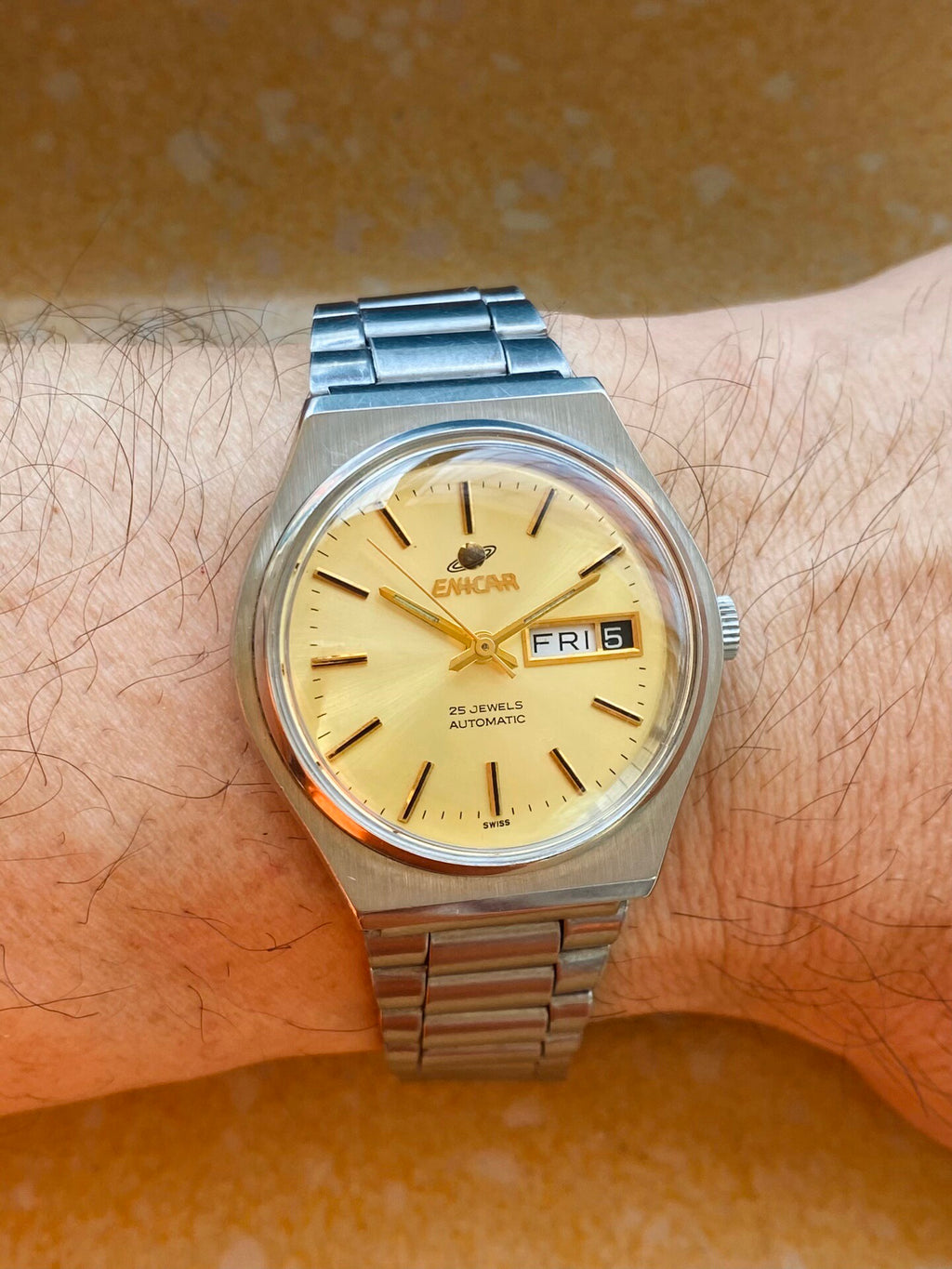 Enicar Swiss Automatic Watch Cal. AR2167 Day Date Vintage 1970s 36mm Classic 563-0268