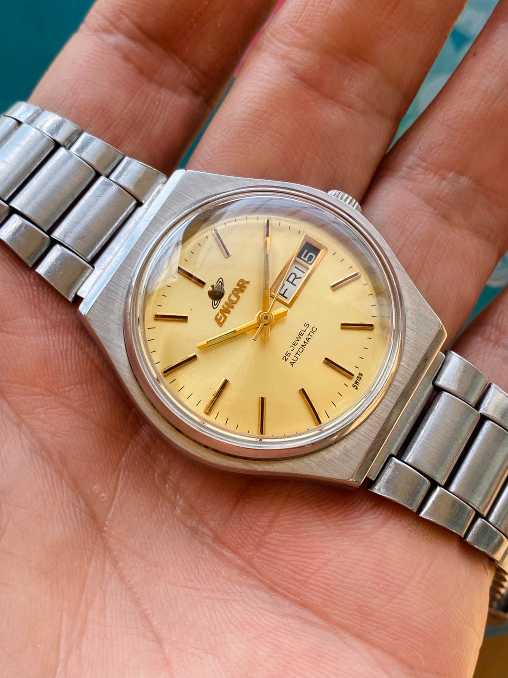 Enicar Swiss Automatic Watch Cal. AR2167 Day Date Vintage 1970s 36mm Classic 563-0268