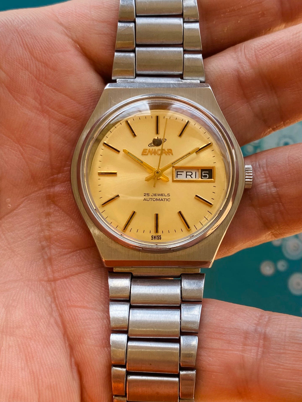 Enicar Swiss Automatic Watch Cal. AR2167 Day Date Vintage 1970s 36mm Classic 563-0268