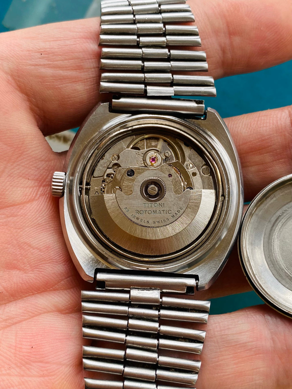 Titoni Swiss Airmaster Rotomatic Automatic Watch Day Date ETA789 1970s 37.5mm Vintage 566-0318