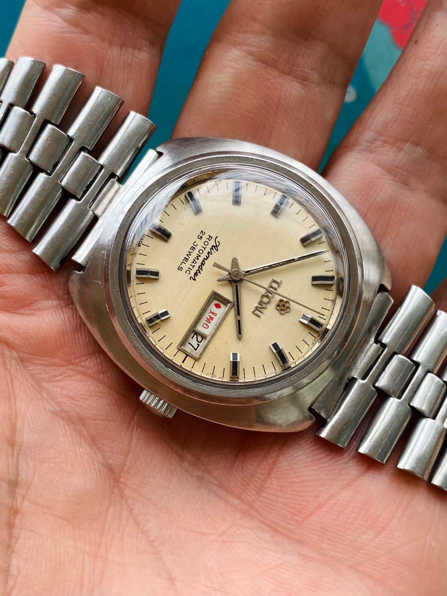 Titoni Swiss Airmaster Rotomatic Automatic Watch Day Date ETA789 1970s 37.5mm Vintage 566-0318