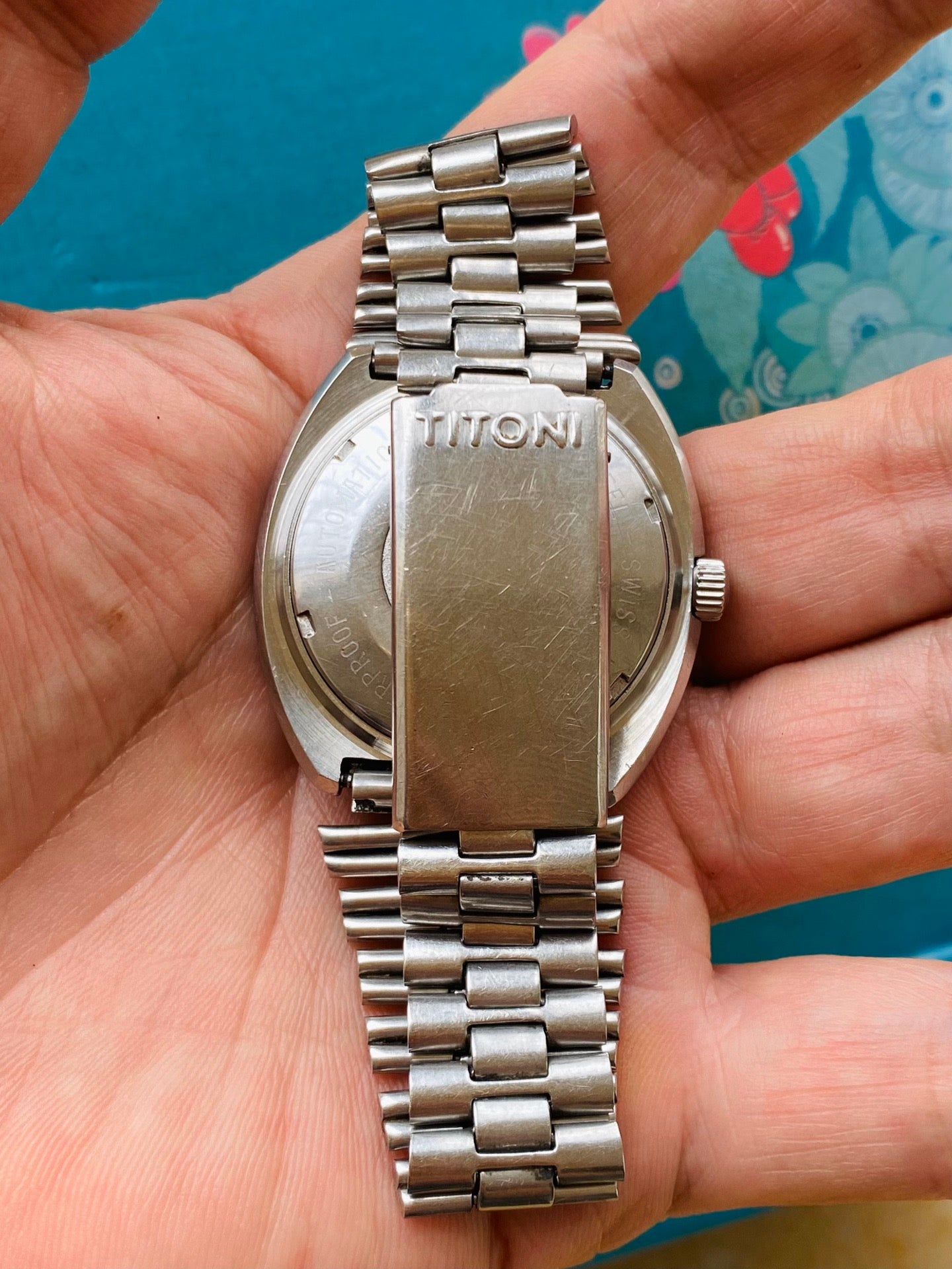 Titoni Swiss Airmaster Rotomatic Automatic Watch Day Date ETA789 1970s 37.5mm Vintage 566-0318