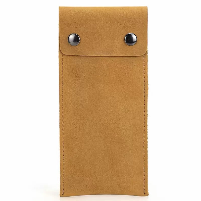 CONTACT'S FAMILY Vintage Genuine Leather Watch Pouch – Slim Portable Travel Watch Storage Sleeve with Dual Snap Hasp Closure