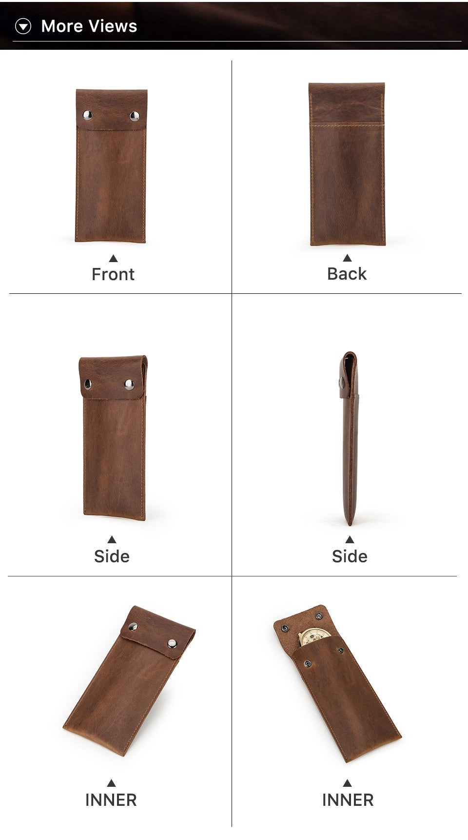 CONTACT'S FAMILY Vintage Genuine Leather Watch Pouch – Slim Portable Travel Watch Storage Sleeve with Dual Snap Hasp Closure