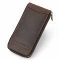 CONTACT'S FAMILY Handmade Crazy Horse Full-Grain Leather Single Watch Travel Case – Premium Distressed Brown Watch Pouch with Zipper & Card Slot