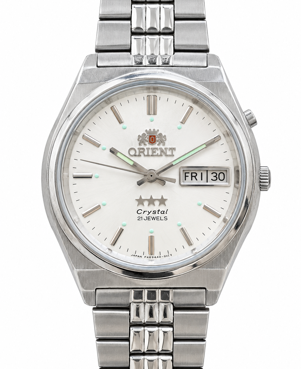Orient Crystal Automatic Vintage Men's Watch Cal. 46943 Day Date 21 Jewels 35.4mm 1990s 464-0170