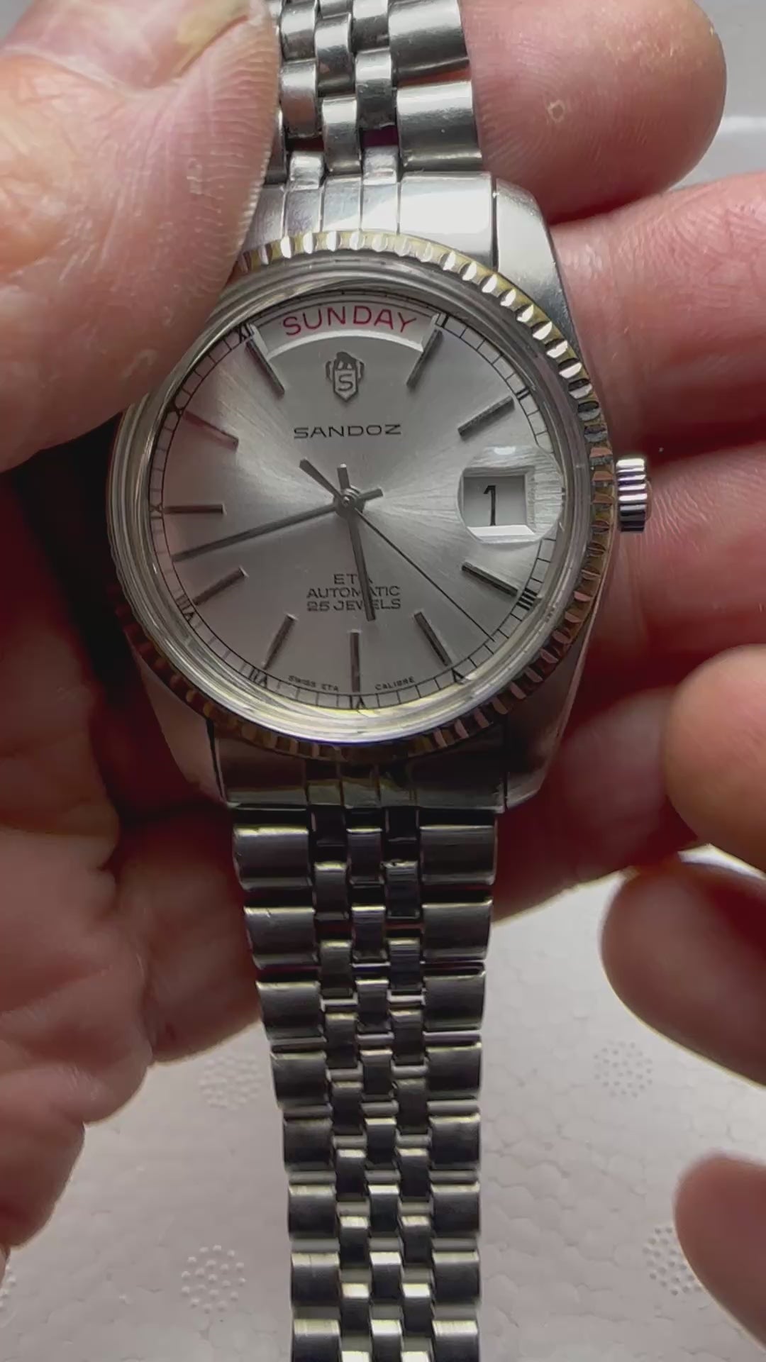 Swiss Sandoz  Automatic Vintage Watch ETA 2834-2 Day Date 25 Jewels 36mm 633-0568