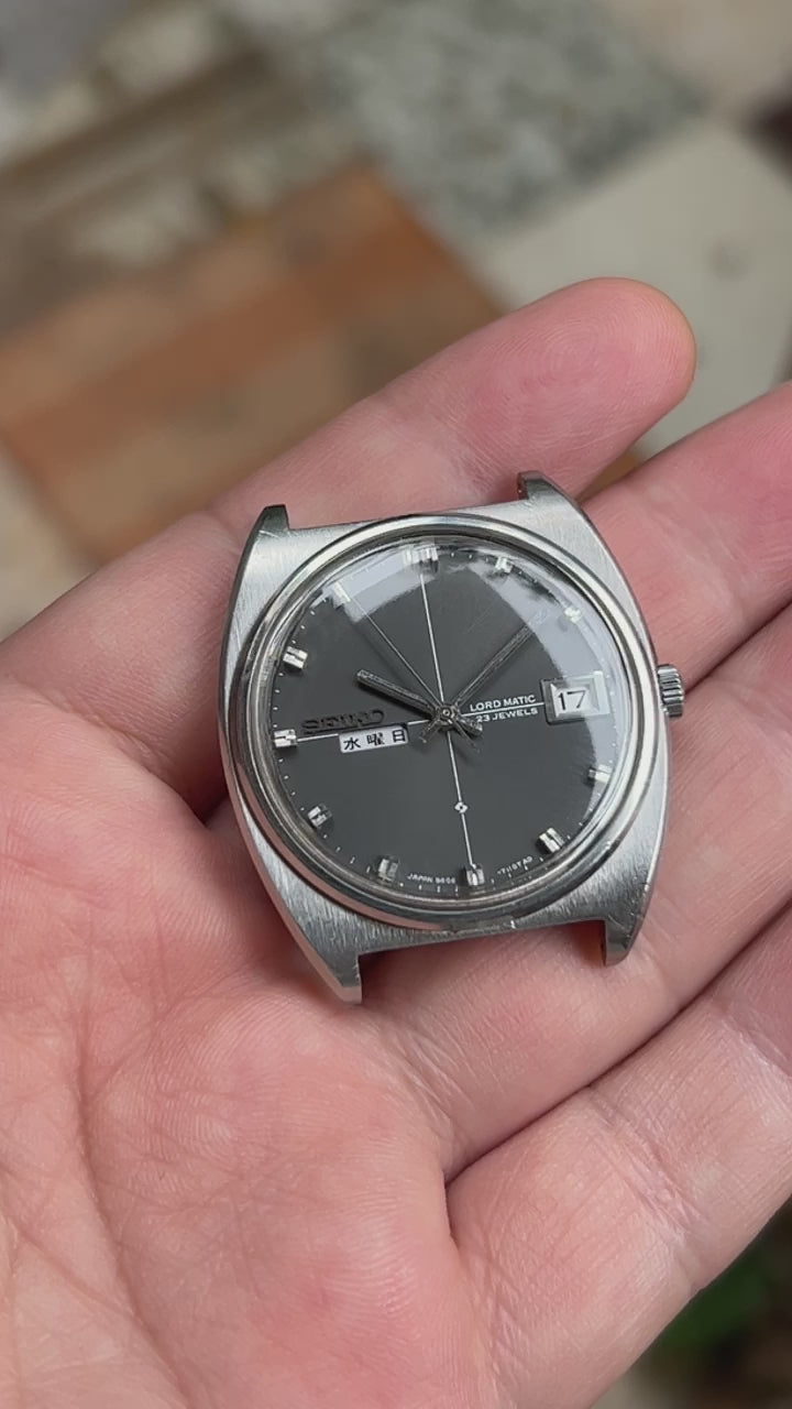 Vintage Men's Seiko Lord Matic LM 5606-7050 Automatic Watch Day Date Rare 9 O'clock Day Window 35.5mm +3s/day 575-0680