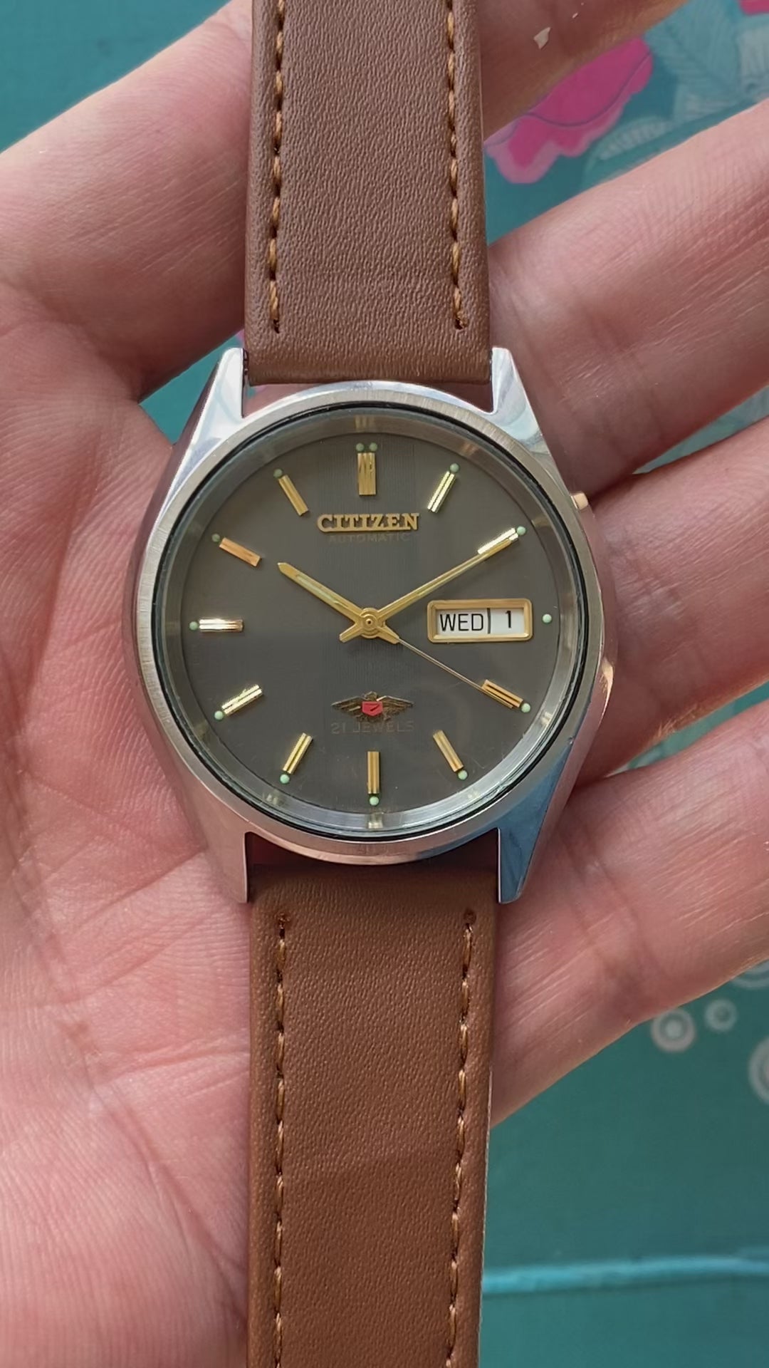 Citizen Automatic Vintage Watch 8200 Day Date 21 Jewels 36.5mm Hidden Crown 628-0148