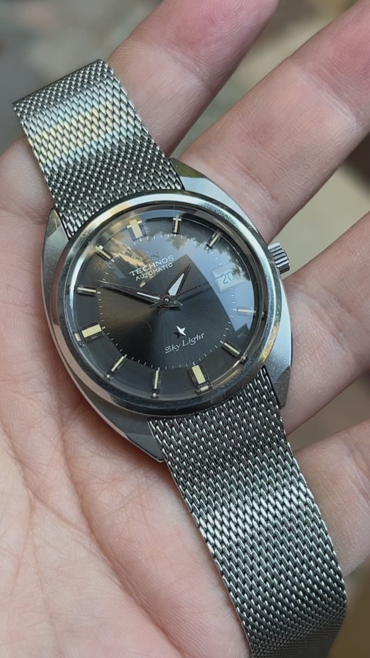 Swiss Technos Sky Light Automatic Watch 25 Jewels Date Black Dial Vintage Men's Watch 554-1400