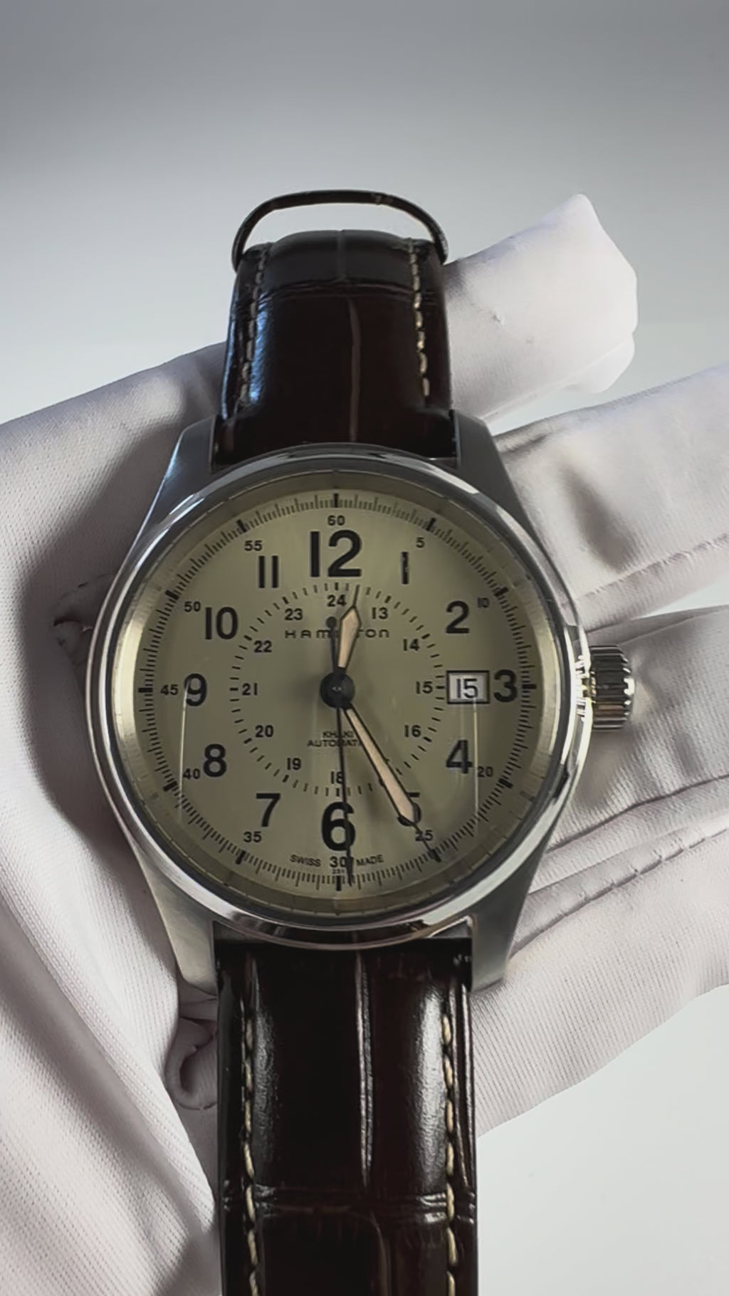 Swiss Hamilton Khaki Field H705950 Automatic Watch 40mm Beige Dial 80 Hour 25 Jewels 428-1500