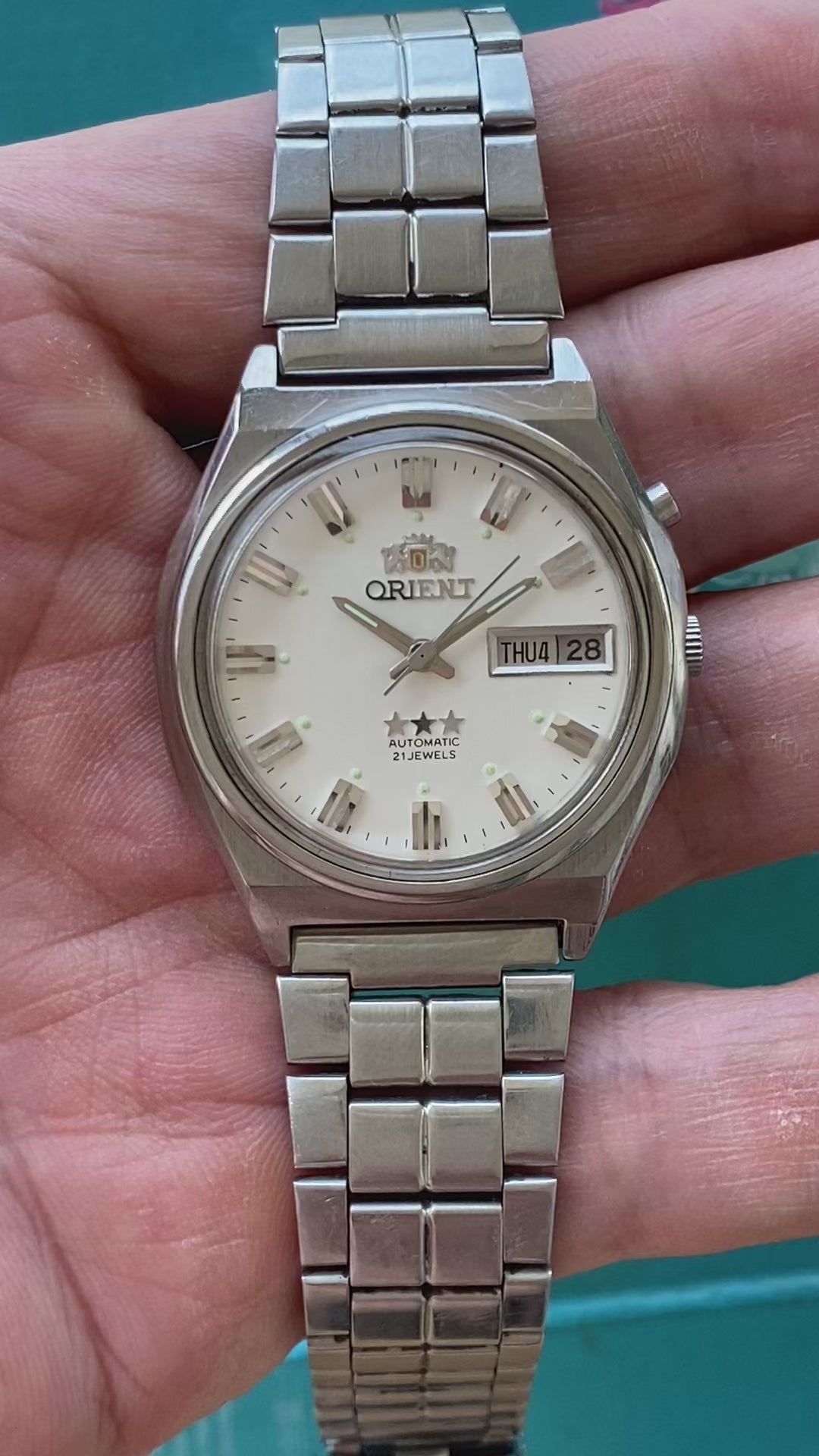 Orient Automatic Vintage Men's Watch Cal. 46941 Day Date 21 Jewels 35mm 1980s 599-0080