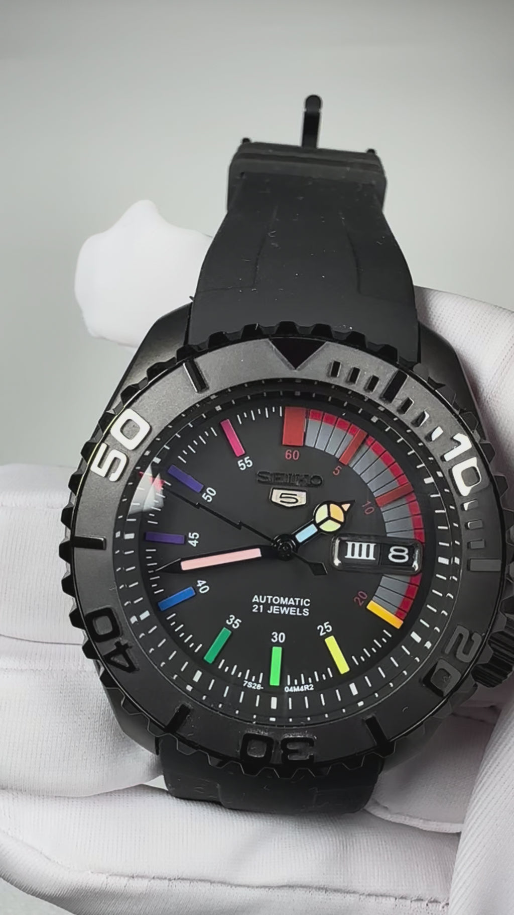 Custom Modified Seiko 5 SKX007 Black Diver Automatic Watch 42mm NH36 Sapphire Crystal Ceramic Bezel 21 Jewels 355-0630