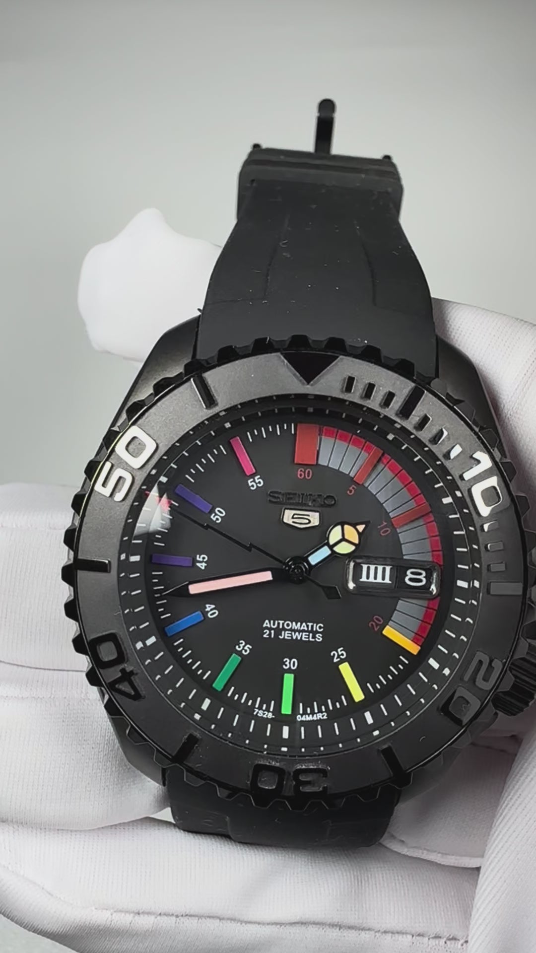 Custom Modified Seiko 5 SKX007 Black Diver Automatic Watch 42mm NH36 Sapphire Crystal Ceramic Bezel 21 Jewels 355-0630
