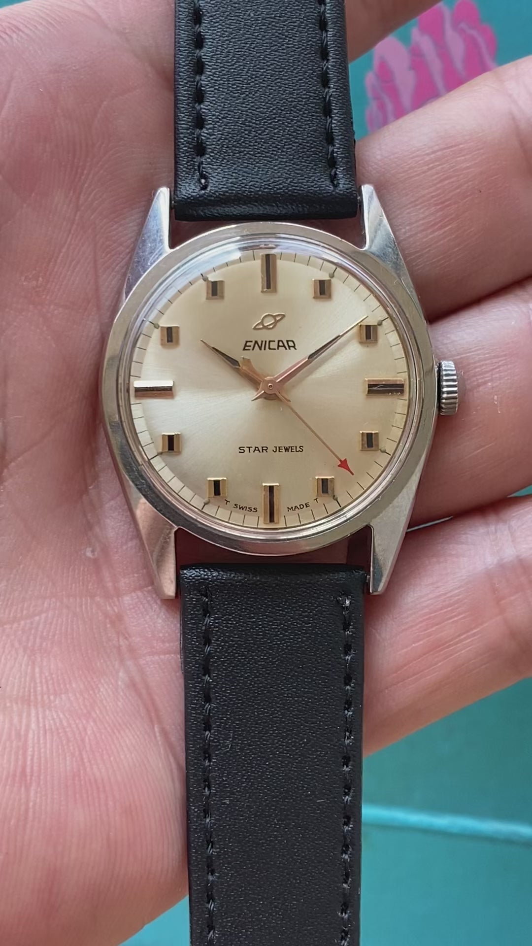 Swiss Enicar Vintage Men's Manual Wind Watch 1960s 34mm Star Jewels Time 619-0278