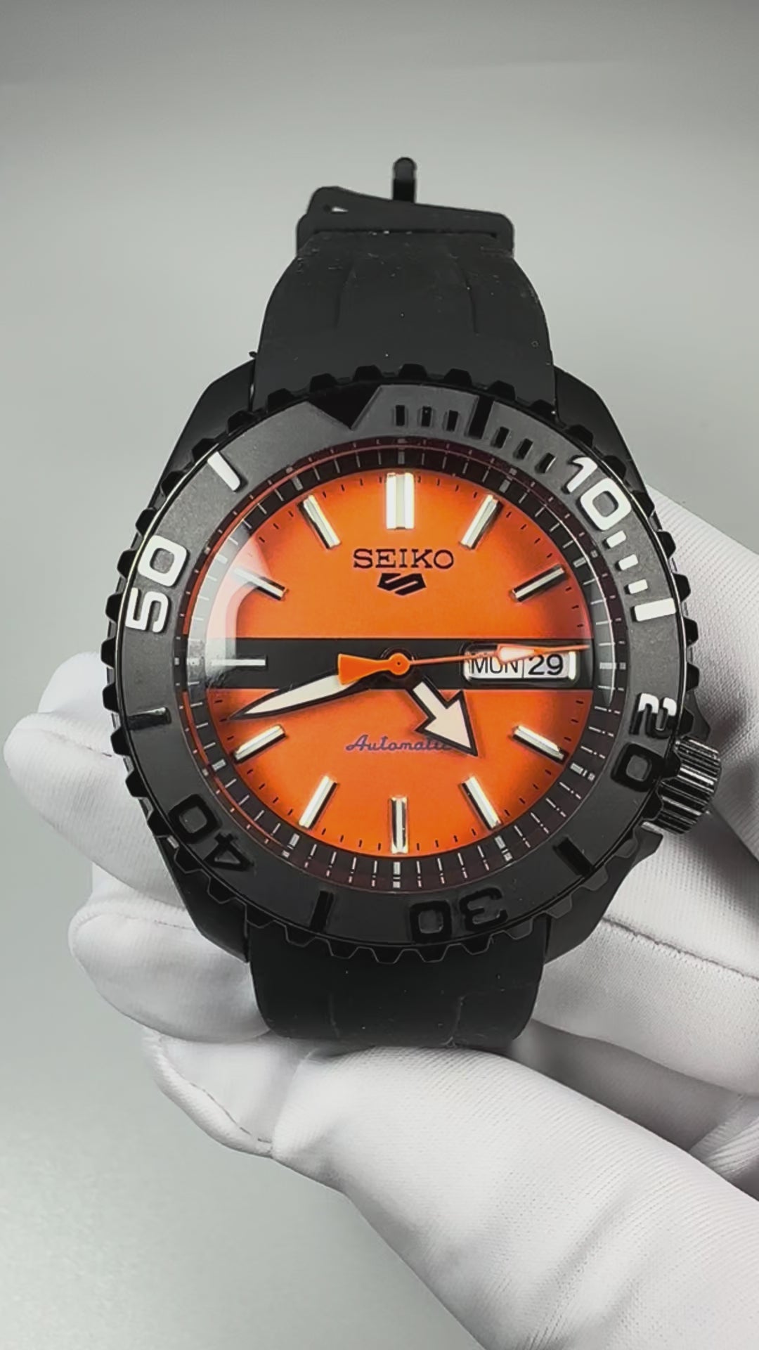 Custom Modified Seiko SKX007 Orange Diver Automatic Watch 42mm NH36 Sapphire Crystal Ceramic Bezel 24 Jewels 354-0630