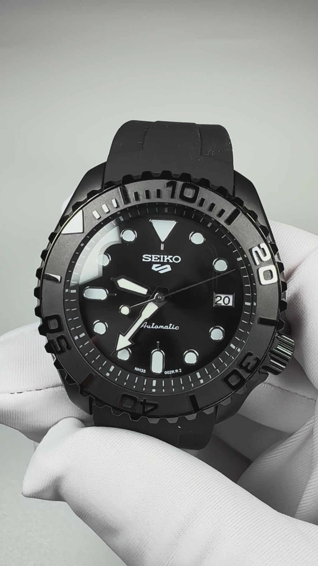 Custom Modified Seiko Black Diver Automatic Watch 42mm NH35 316L Stainless Steel Screw-Down Crown 358-0630