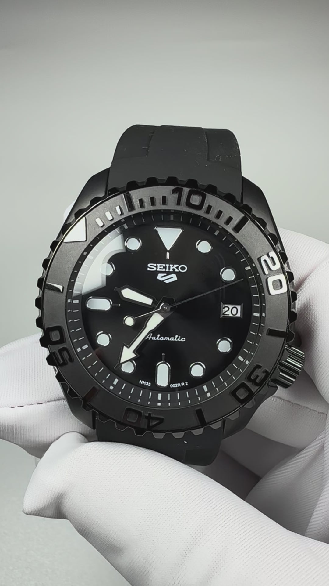 Custom Modified Seiko Black Diver Automatic Watch 42mm NH35 316L Stainless Steel Screw-Down Crown 358-0630